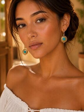 Gold-Tone Turquoise Drop Earrings - Women Jewelry